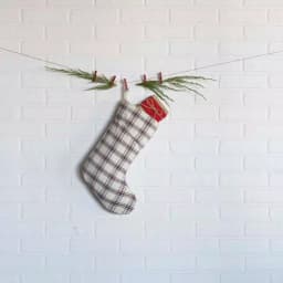 VHC Brands Amory Ivory White & Brick Red Plaid 15 in. Cotton Farmhouse Christmas Stocking thumbnail 2