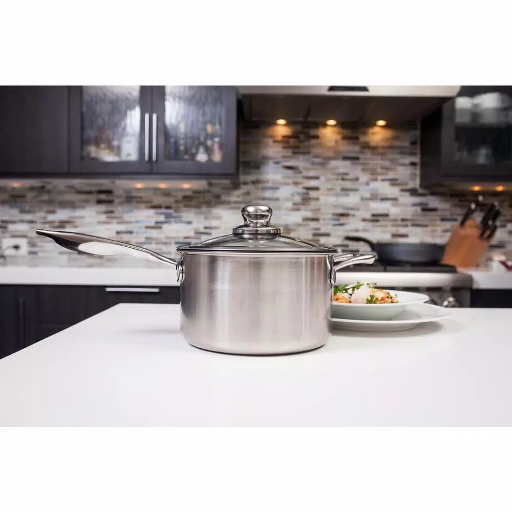 Swiss Diamond Premium Clad 2.6 qt. Stainless Steel Saucepan with Glass Lid