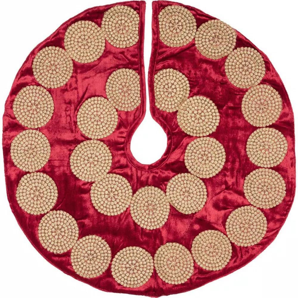 VHC Brands 21 in. Red Memories Glam Christmas Mini Tree Skirt with Gold Trim