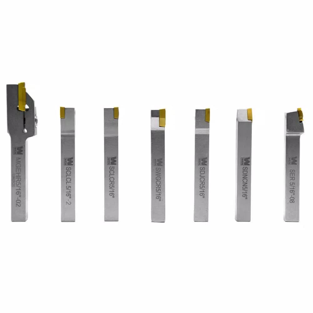 WEN 7-Piece 5/16 in. Nickel-Plated Indexable Carbide-Tipped Metal Lathe Tool Bits Set with Case