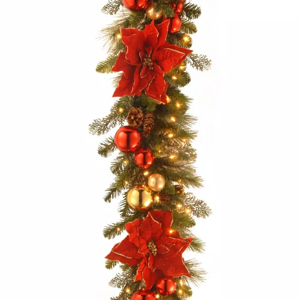 Unbranded Decorative Collection 9 ft. Home for the Holidays Pre-Lit Artificial Garland with Clear Lights