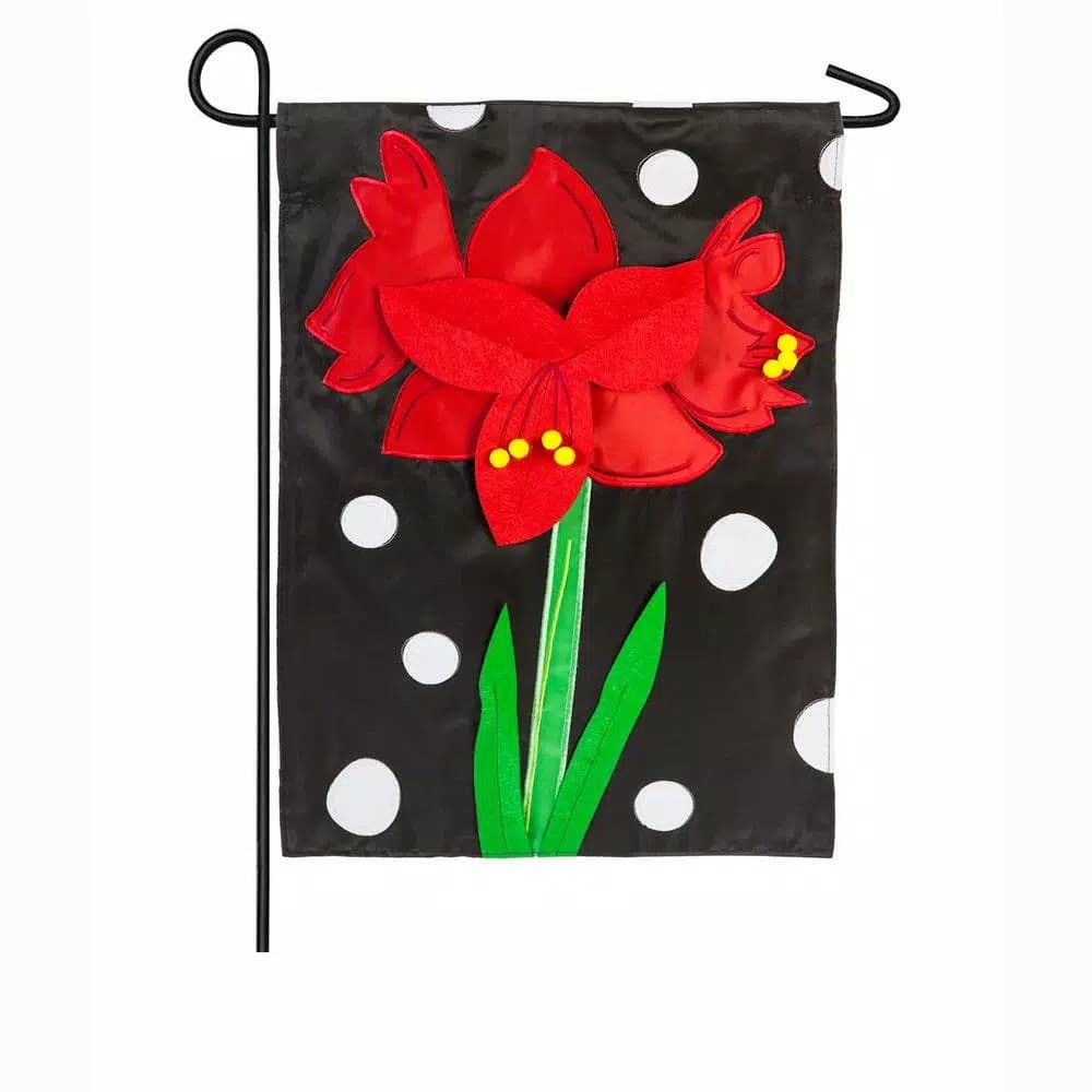 Evergreen Polka Dot Amaryllis Garden Applique Flag, 18 in. x 12.5 in. Double-Sided Floral Holiday Decor