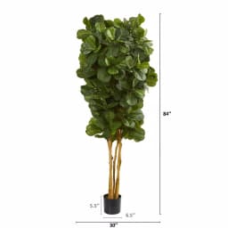 Nearly Natural 7 ft. Fiddle Leaf Fig Artificial Tree with Multiple Trunks and Black Pot thumbnail 6