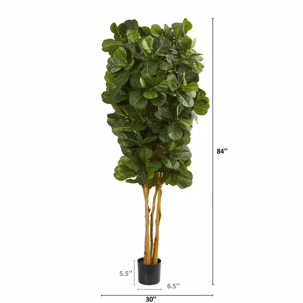 Nearly Natural 7 ft. Fiddle Leaf Fig Artificial Tree with Multiple Trunks and Black Pot