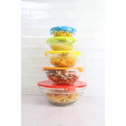 Home Basics 5-Piece Glass Bowl Set with Colorful Plastic Lids thumbnail 5