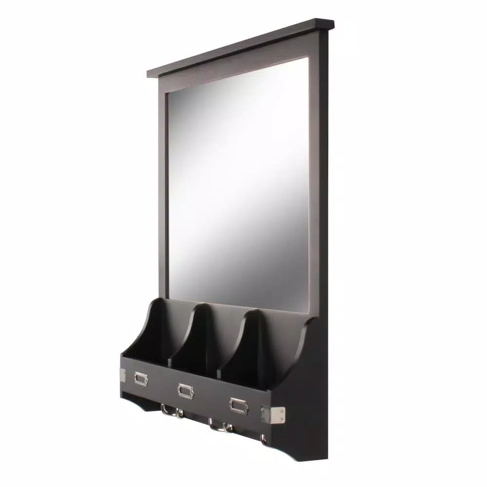 Kate and Laurel Stallard Black Multi-Function Wall Mirror Memo Board with Hooks and Pockets