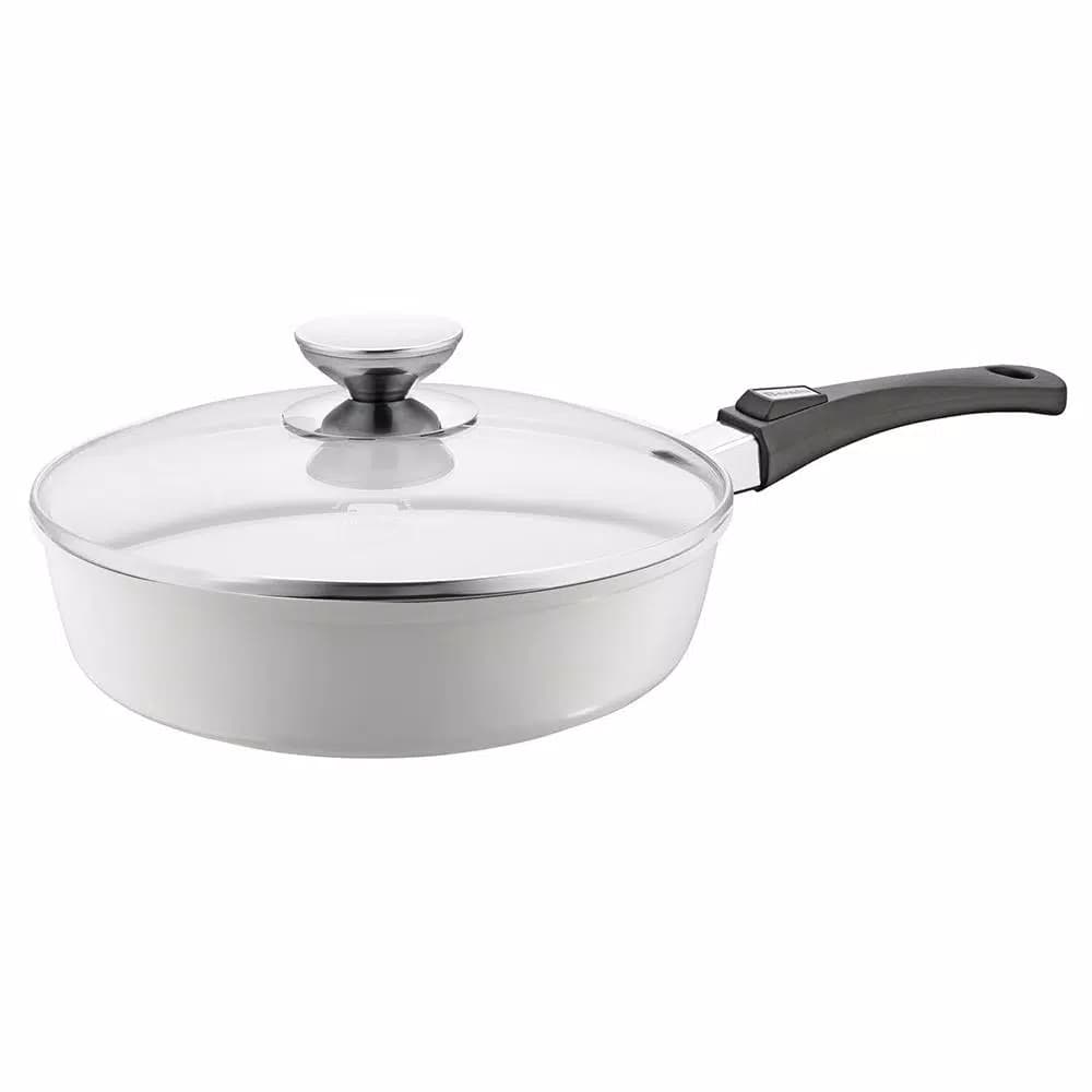 Berndes Vario Click Pearl 4 Qt. Cast Aluminum Ceramic Nonstick Saute Pan with Glass Lid, White