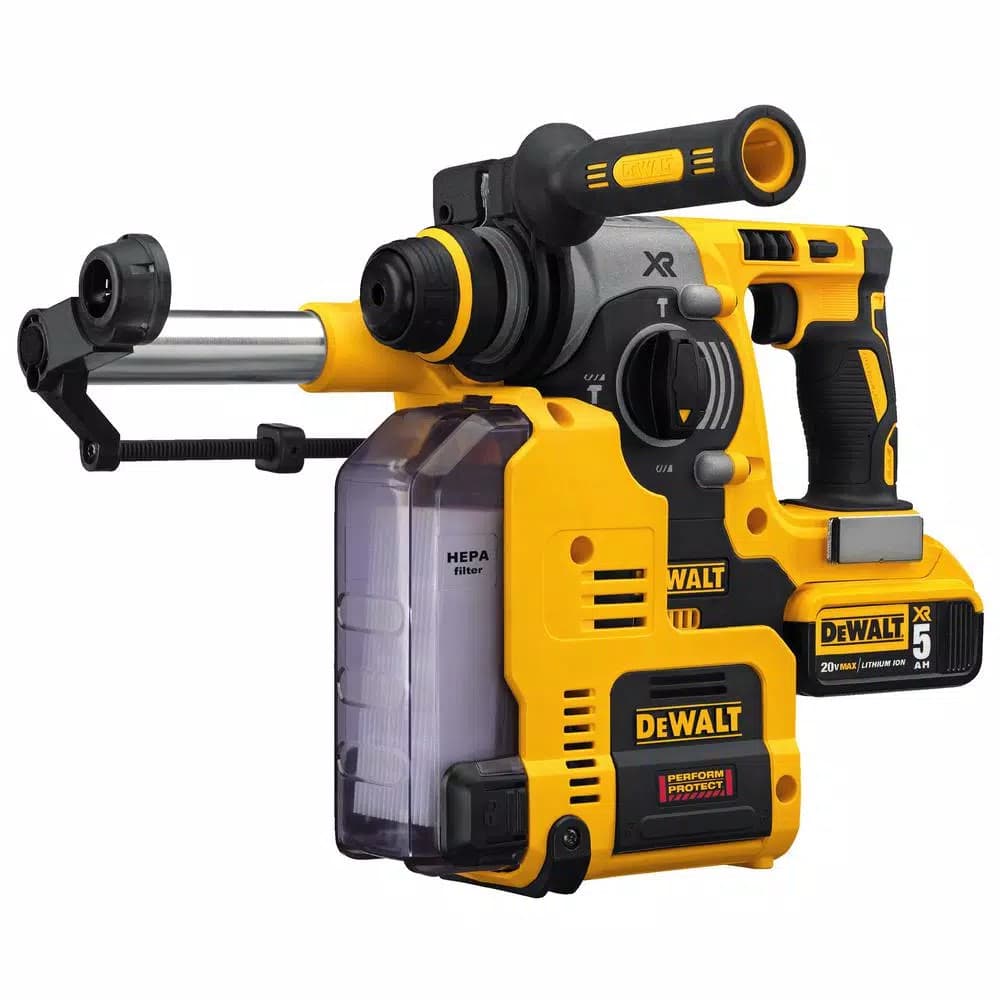 DEWALT 20V MAX XR 1 in. SDS Plus Rotary Hammer Kit with Dust Extractor, (2) 5 Ah Batteries & 1/2 in. Impact Wrench