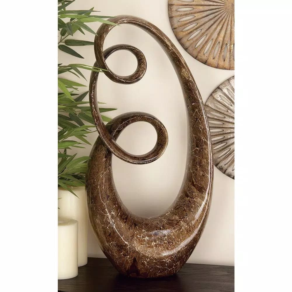 LITTON LANE 31 in. x 15 in. Abstract Polystone Sculpture with Brown Patina Finish