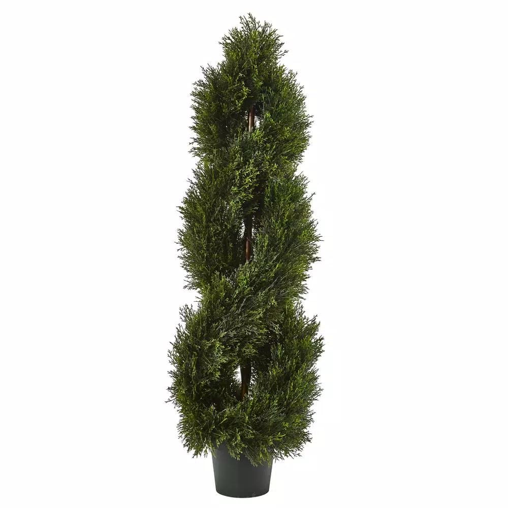 Nearly Natural Double Pond Cypress Spiral Topiary - 4ft UV Resistant Faux Plant for Indoor/Outdoor Use