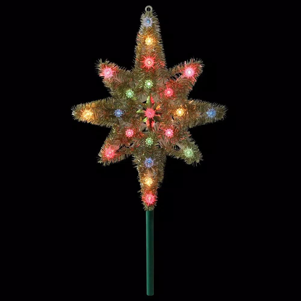 Northlight 21 in. Gold Tinsel Star of Bethlehem Christmas Tree Topper with Multi-Colored Lights