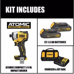 DEWALT 20V MAX ATOMIC 1/4 in. Compact Brushless Cordless Impact Driver Kit with (2) 1.3 Ah Batteries, Charger & Bag thumbnail 2