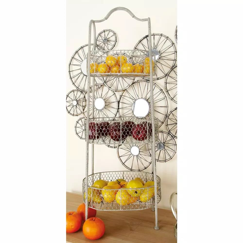 Litton Lane Vintage White 3-Tier Metal Wire Basket Cake Stand - Farmhouse Serving Tray