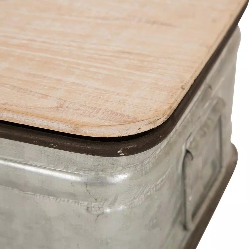 Glitzhome Farmhouse Galvanized Metal Container Set with Wood Lids and Bases, Set of 2