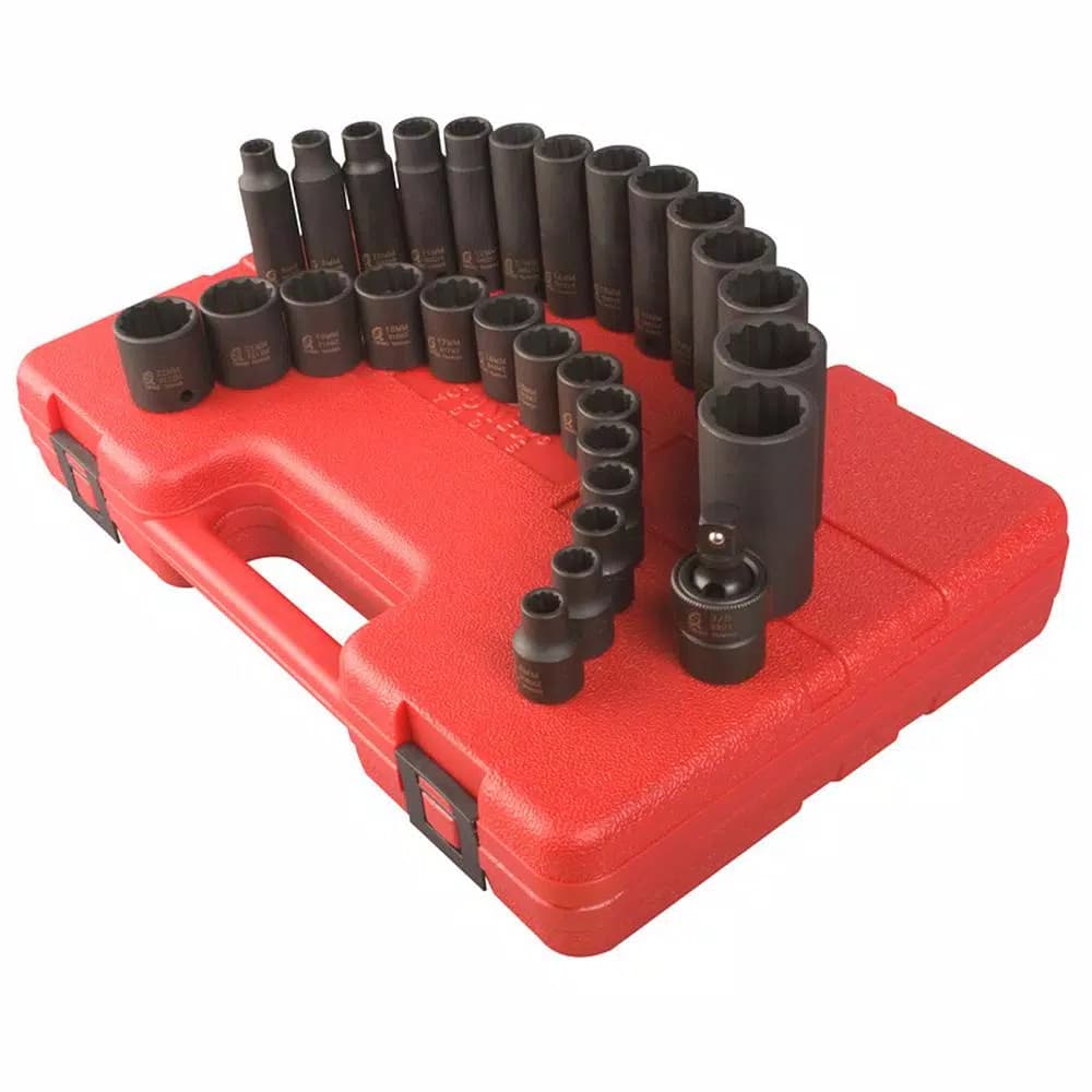 SUNEX TOOLS 29-Piece 3/8 in. Drive 12-Point Metric Deep Impact Socket Set