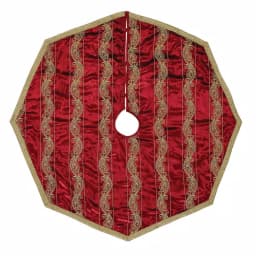 VHC Brands 48 in. Yule Christmas Red Glam Decor Tree Skirt with Gold Embroidered Paisley thumbnail 1