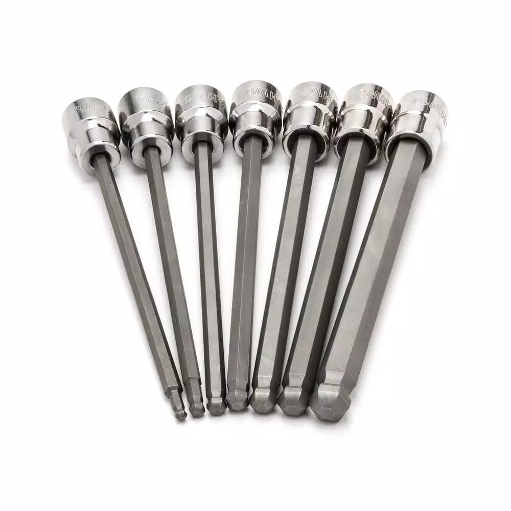 Husky 7-Piece Metric Long Ball End Hex Bit Socket Set, 3/8 in. Drive