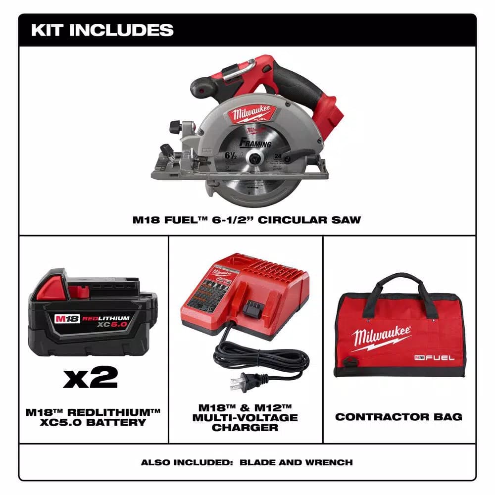 Milwaukee M18 FUEL 6-1/2 in. Brushless Cordless Circular Saw Kit with (2) 5.0 Ah Batteries & Charger
