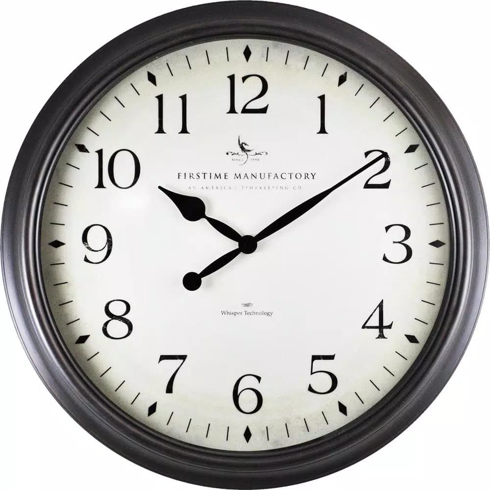 FirsTime 20 in. Avery Whisper Wall Clock - Oil Rubbed Bronze, Non-Ticking
