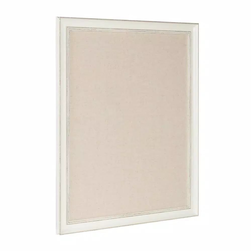 DesignOvation Macon Fabric Pinboard Memo Board - Framed White Linen Bulletin Board