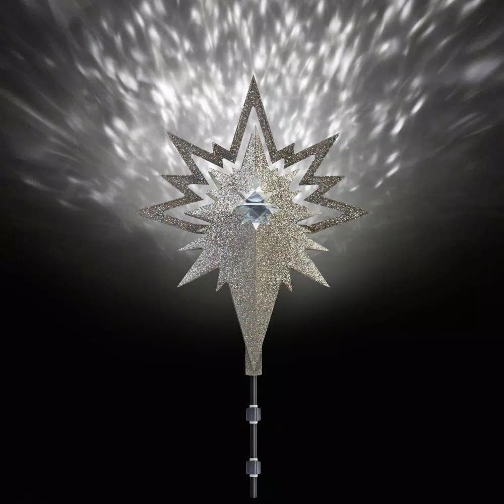 LightShow 18.50 in. Lighted Kaleidoscope Projection Tree Topper, Silver