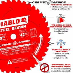 Diablo 8 in. Steel Demon Cermet II Carbide Circular Saw Blade, 42-Tooth for Ferrous Metals & Stainless Steel thumbnail 3