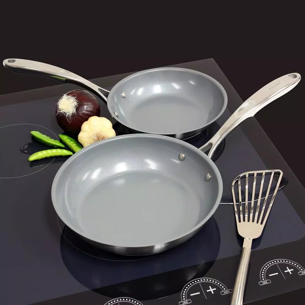 Chantal Induction 21 Steel 2-Piece Ceramic Nonstick Stainless Steel Frying Pan Set, Brushed Stainless Steel