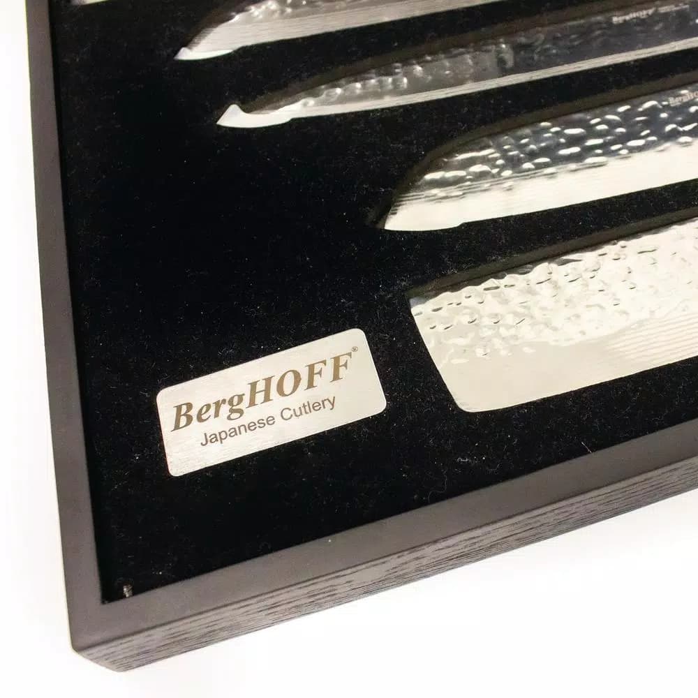 BergHOFF Martello 5-Piece German Steel Knife Set with Wooden Case - Textured Blades