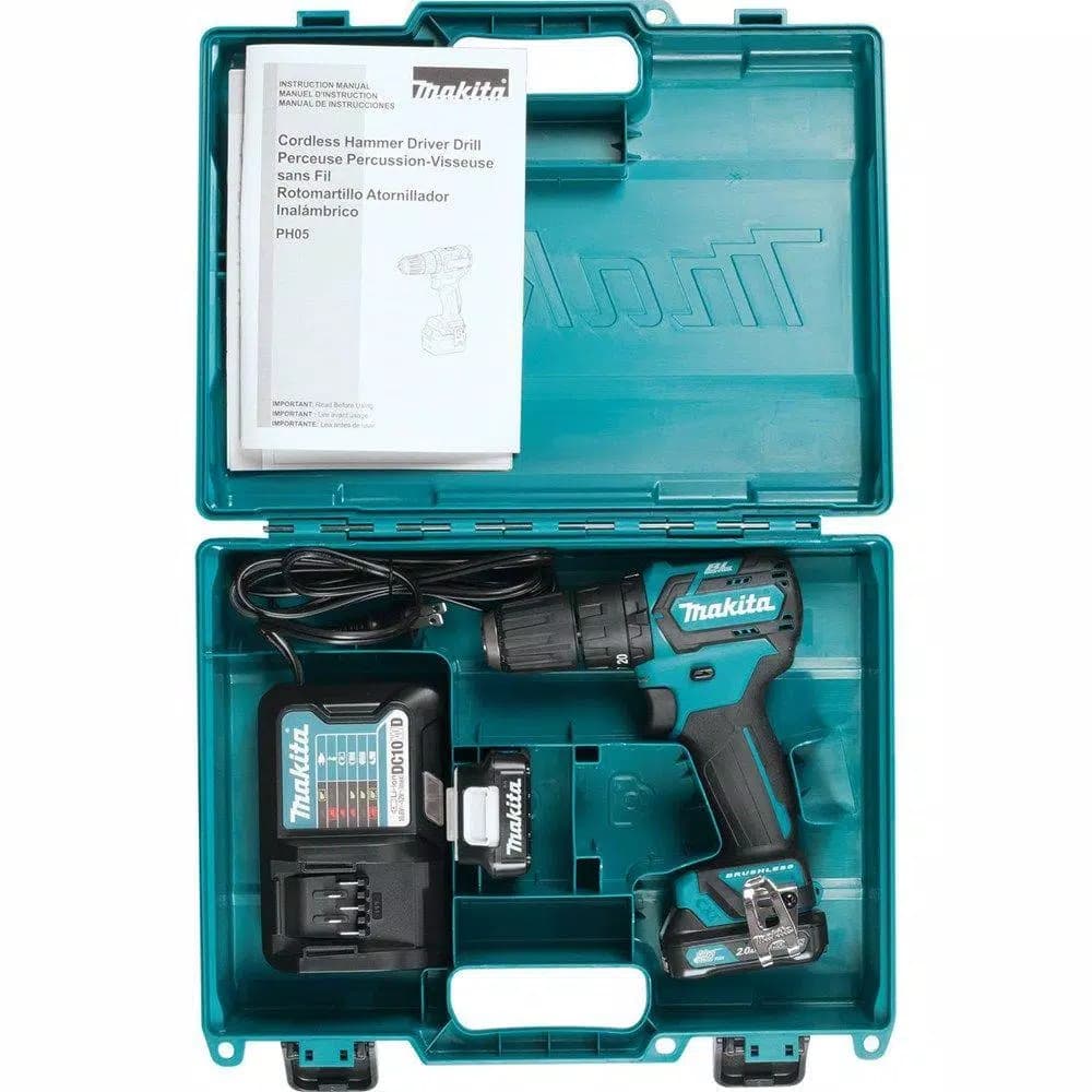 Makita 12V Max CXT Brushless 3/8 in. Cordless Hammer Driver-Drill Kit w/ (2) 2Ah Batteries, Charger & Case