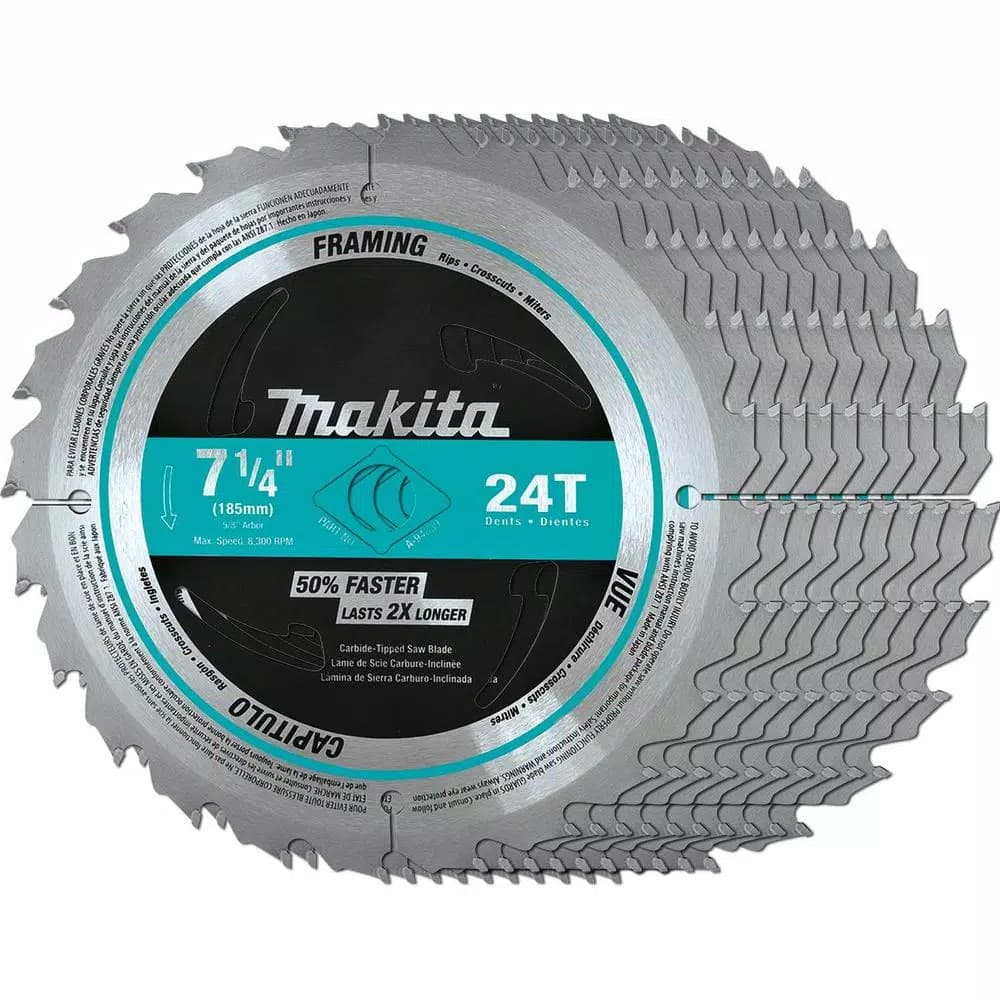 Makita 7-1/4 in. 24-Teeth Carbide-Tipped Framing Saw Blade, 10-Pack