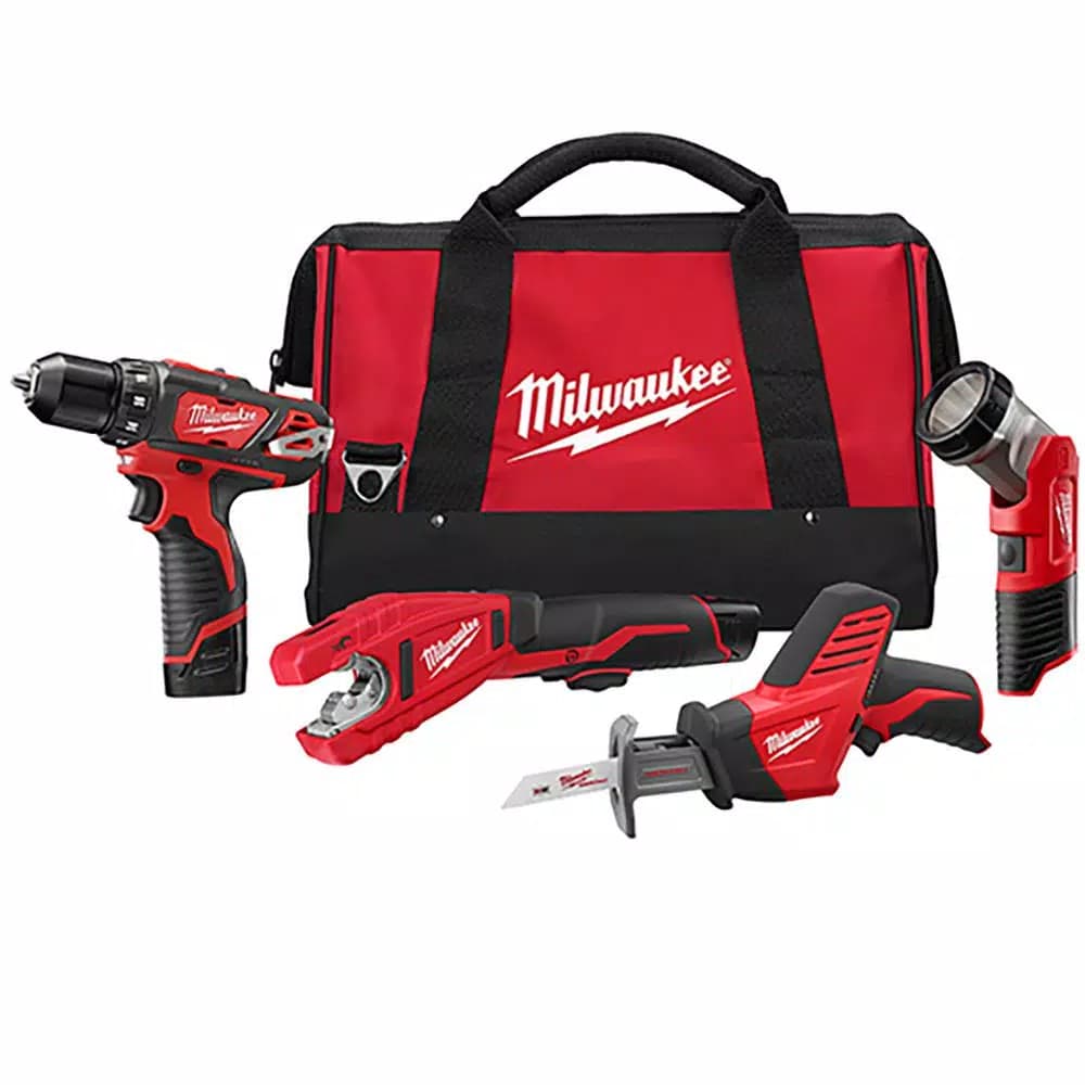 Milwaukee M12 12V Lithium-Ion Cordless 4-Tool Combo Kit with (2) 1.5 Ah Batteries and Charger