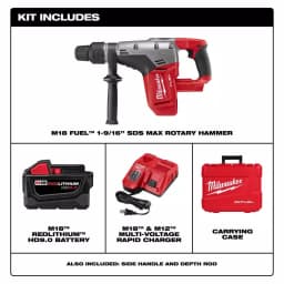 Milwaukee M18 FUEL 1-9/16 in. SDS-Max Rotary Hammer Kit with 9.0 Ah Battery and Charger thumbnail 2