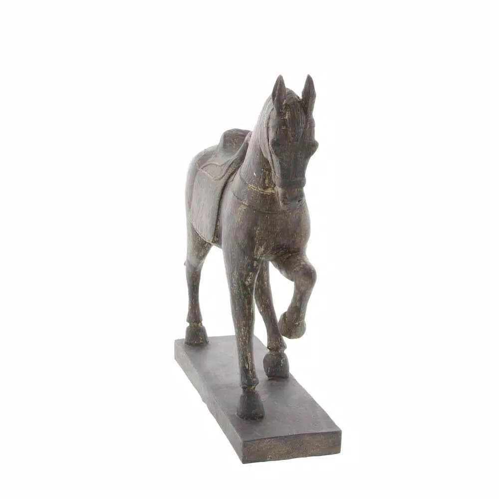 LITTON LANE 15 in. Decorative Horse Sculpture in Antique Brown Polystone