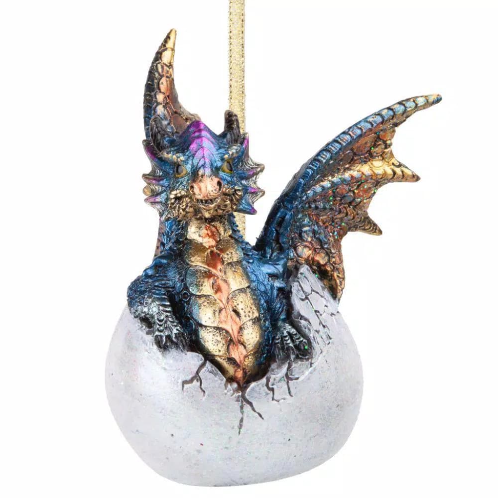 Design Toscano Hard Boiled Dragon Hatchling Holiday Ornament, 3.5 in. Resin Dragon Egg Collectible
