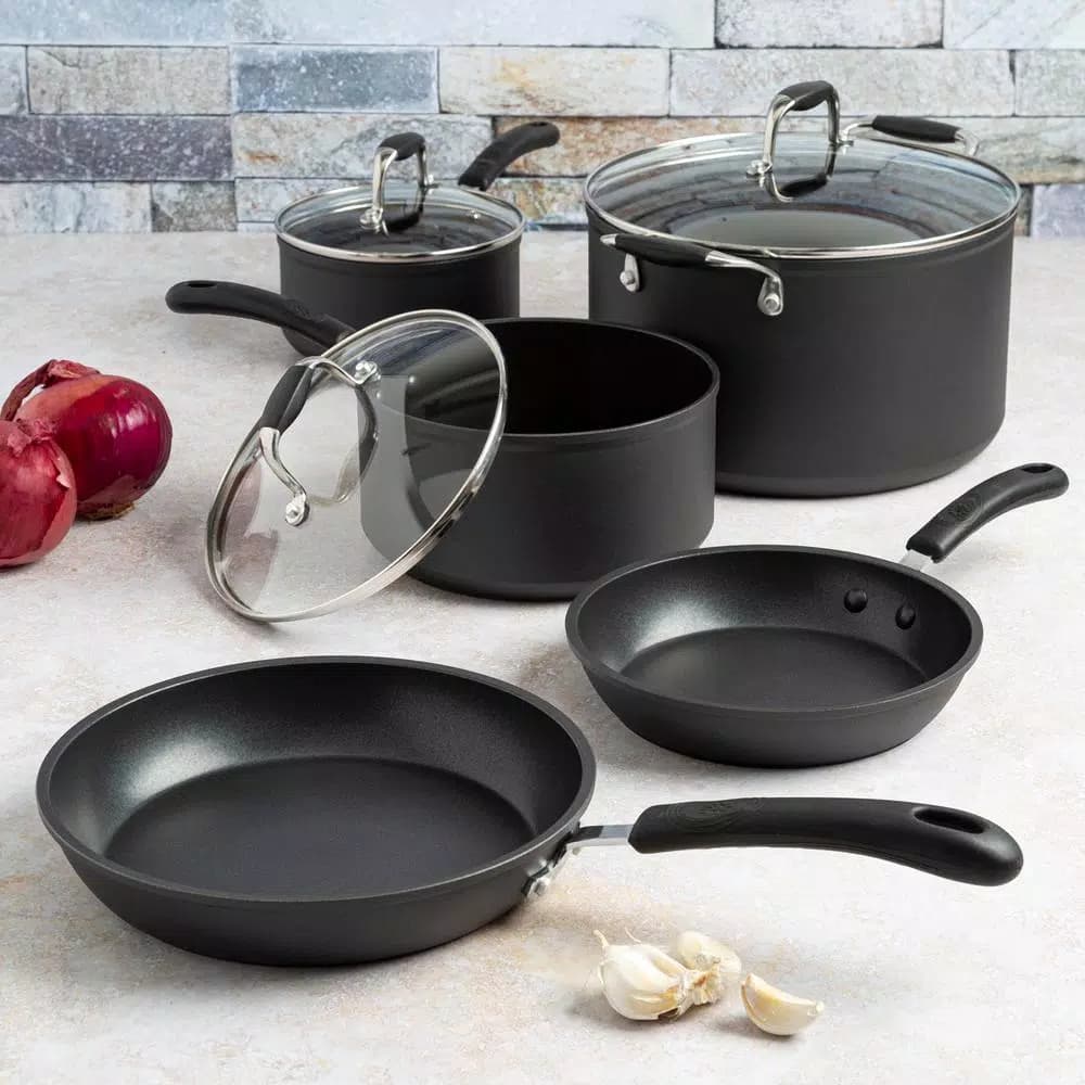 Ecolution Symphony 8-Piece Aluminum Nonstick Cookware Set with Hydrolon PFOA-Free Coating, Slate
