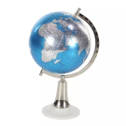 LITTON LANE Modern Reflections 15 in. Blue and Silver Decorative Globe with White Marble Base thumbnail 1
