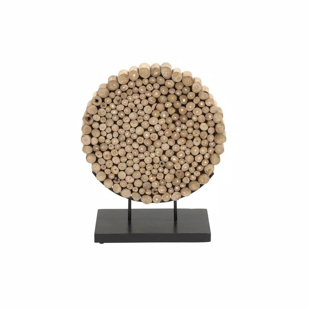 LITTON LANE Round Teak Wood Stump Sculpture - Rustic Organic Table Decor