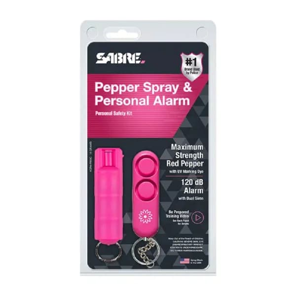 SABRE Red Pepper Gel Personal Safety Kit with Key Ring and Personal Alarm - Pink