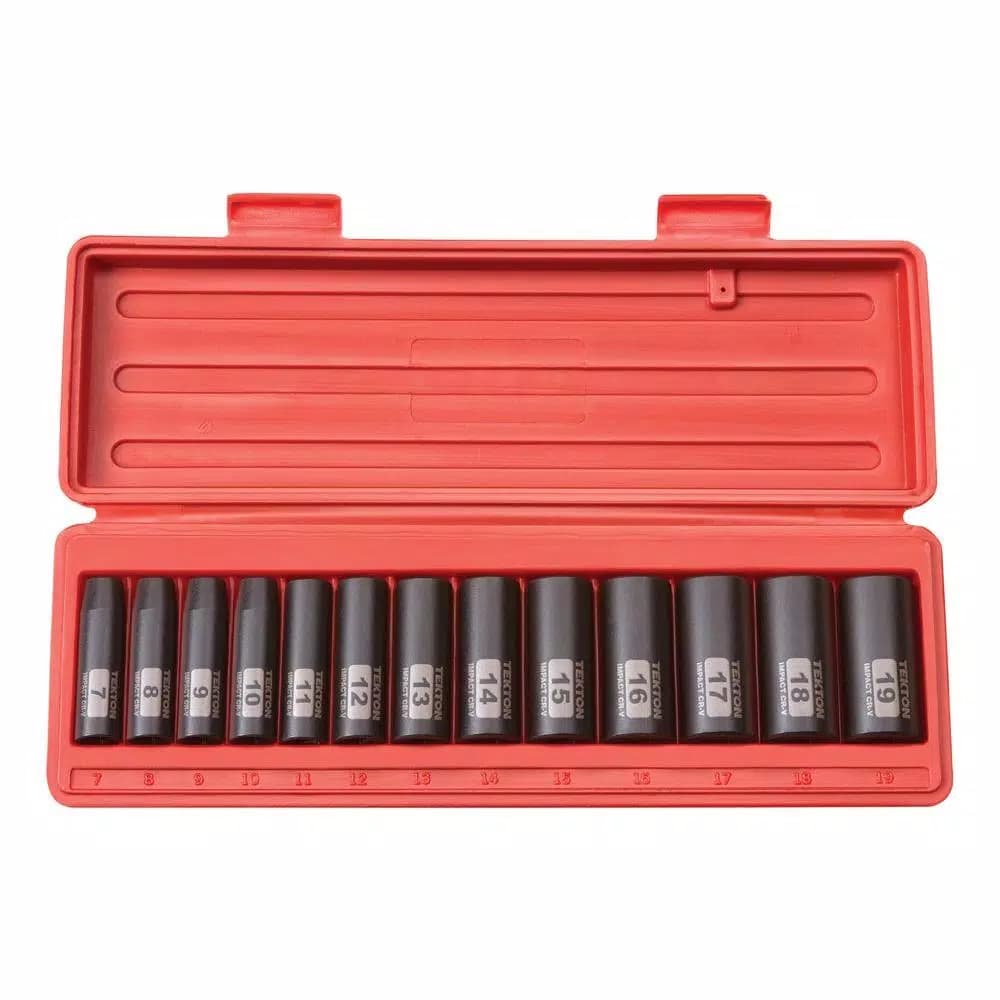 TEKTON 3/8 in. Drive 7-19 mm 6-Point Deep Impact Socket Set, 13-Piece