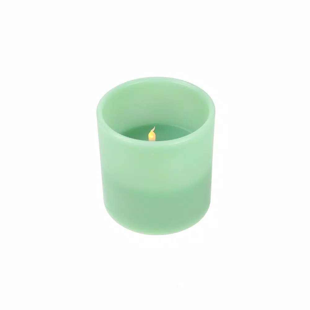 Northlight 6 in. Sage Green Flameless LED 3-Wick Flickering Wax Pillar Candle