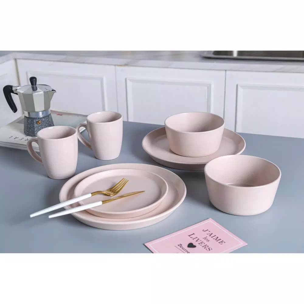 STONE LAIN 32-Piece Pink Stoneware Dinnerware Set, Service for 8