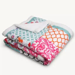 Lush Decor Brookdale Purple and Turquoise Sherpa Throw Blanket, Reversible Patchwork Pattern thumbnail 2