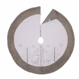 Glitzhome 48 in. White Faux Fur Christmas Tree Skirt with Grey Edge thumbnail 3