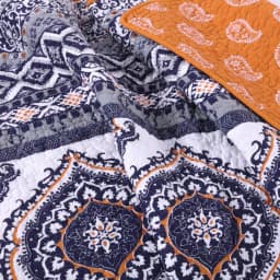 Greenland Home Fashions Medina Saffron Quilted Cotton Throw, Reversible Geometric Medallion Print thumbnail 2