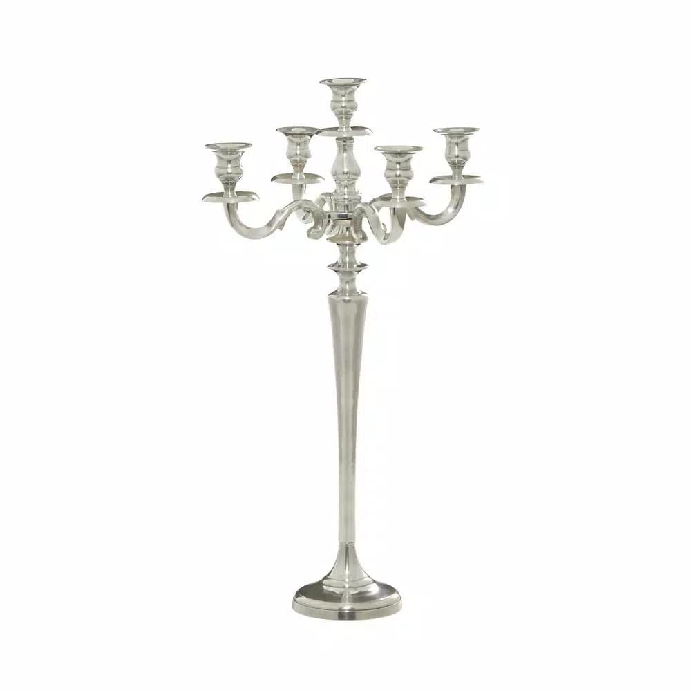 LITTON LANE 24 in. Classic Polished Aluminum Five Light Candelabra with Scrollwork Detail