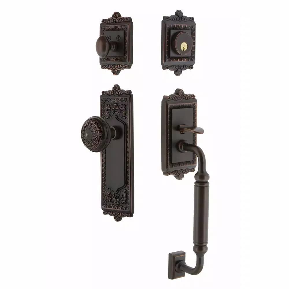 Nostalgic Warehouse Egg and Dart Keyed Entry Handleset, Timeless Bronze, 2-3/4 in. Backset