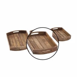 LITTON LANE Mahogany Brown Slat Wood Trays Set of 3 - Rustic Mango Wood Farmhouse Trays thumbnail 3