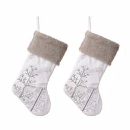 Glitzhome 21 in. White Faux Fur Christmas Stockings with Silver Sequins and Embroidery (2-Pack) thumbnail 1