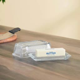 Home Basics Clear Glass Butter Dish with Ribbed Exterior, 3.9 x 6.6 in. thumbnail 3
