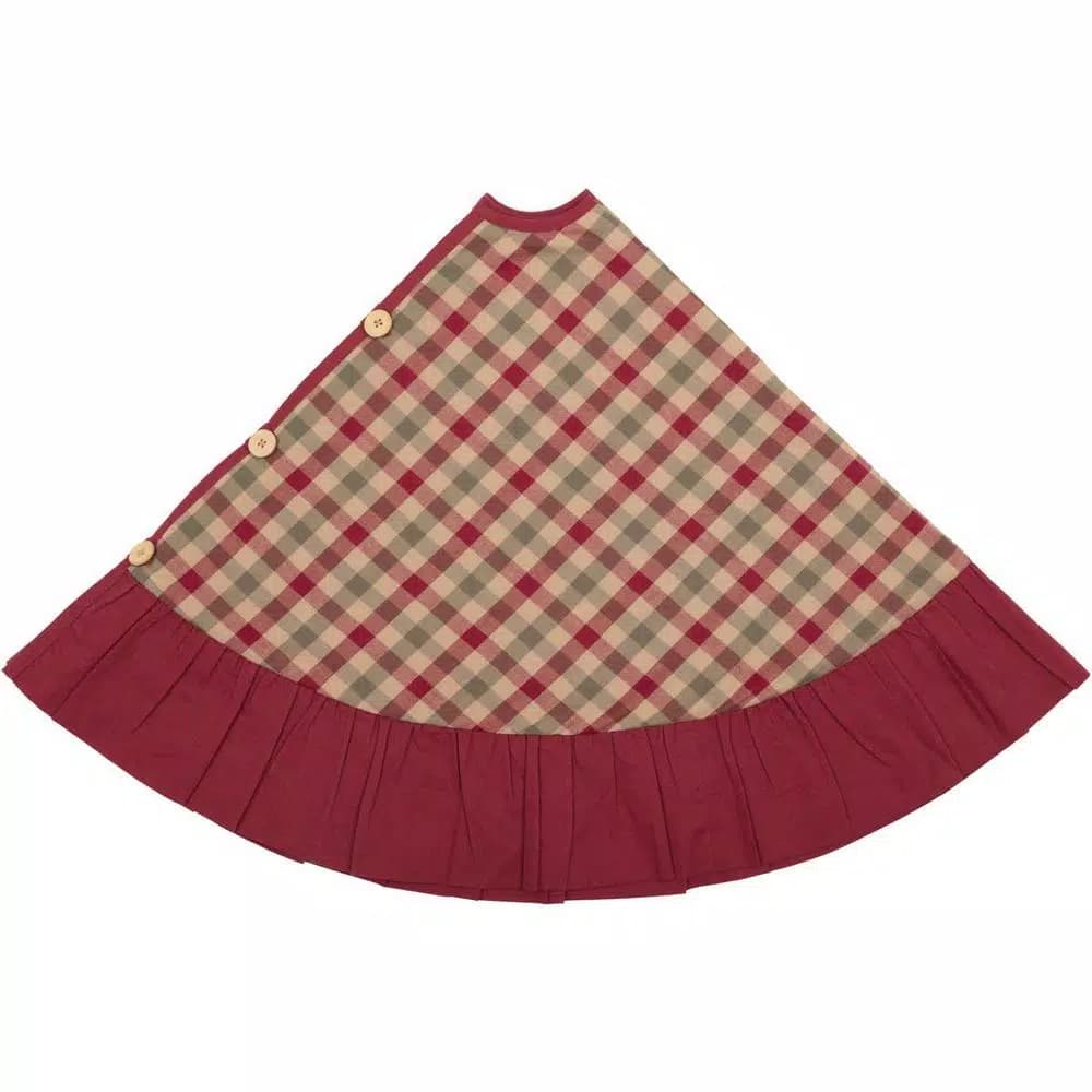 VHC Brands 48 in. Jonathan Plaid Traditional Christmas Tree Skirt - Red, Olive Green & Tan